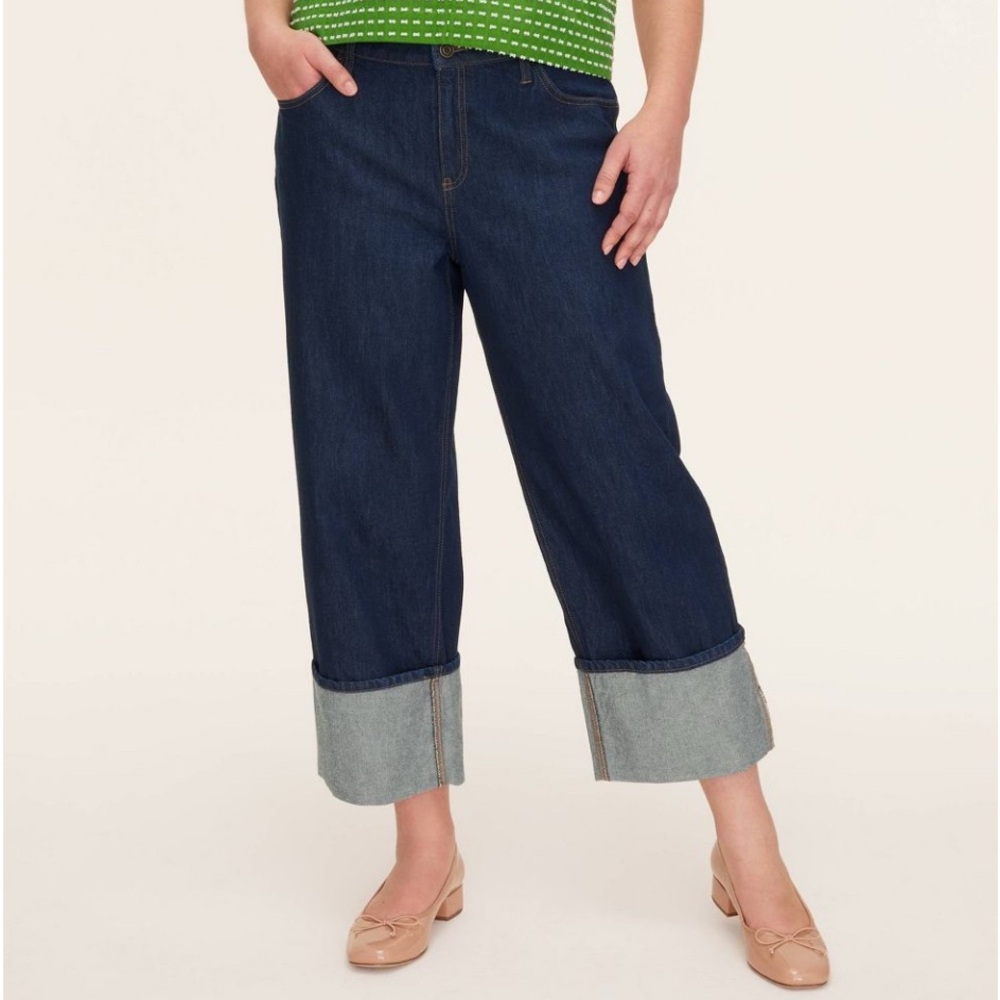 Plus size Kate Spade Stylish High Rise straigth leg wide  cuff dark blue size 14 - Picture 2 of 12